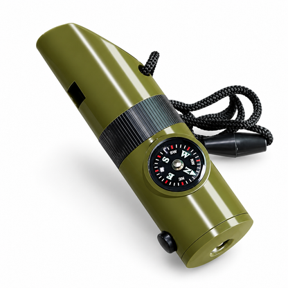 7-in-1 Outdoor Survival Whistle with Compass, Flashlight, Magnifier & Thermometer