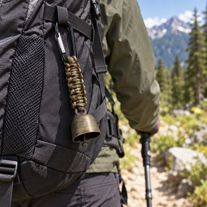 Outdoor Camping Warning Bell with Paracord Carabiner – Hiking Survival Keychain & Backpack Safety Bell