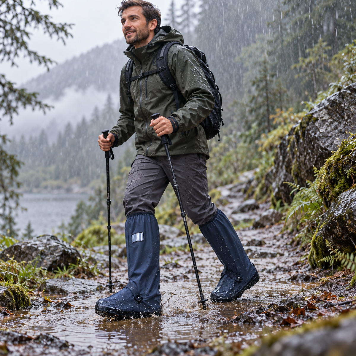 Waterproof High-Cut Rain Shoe Covers for Hiking, Snow & Outdoor Use