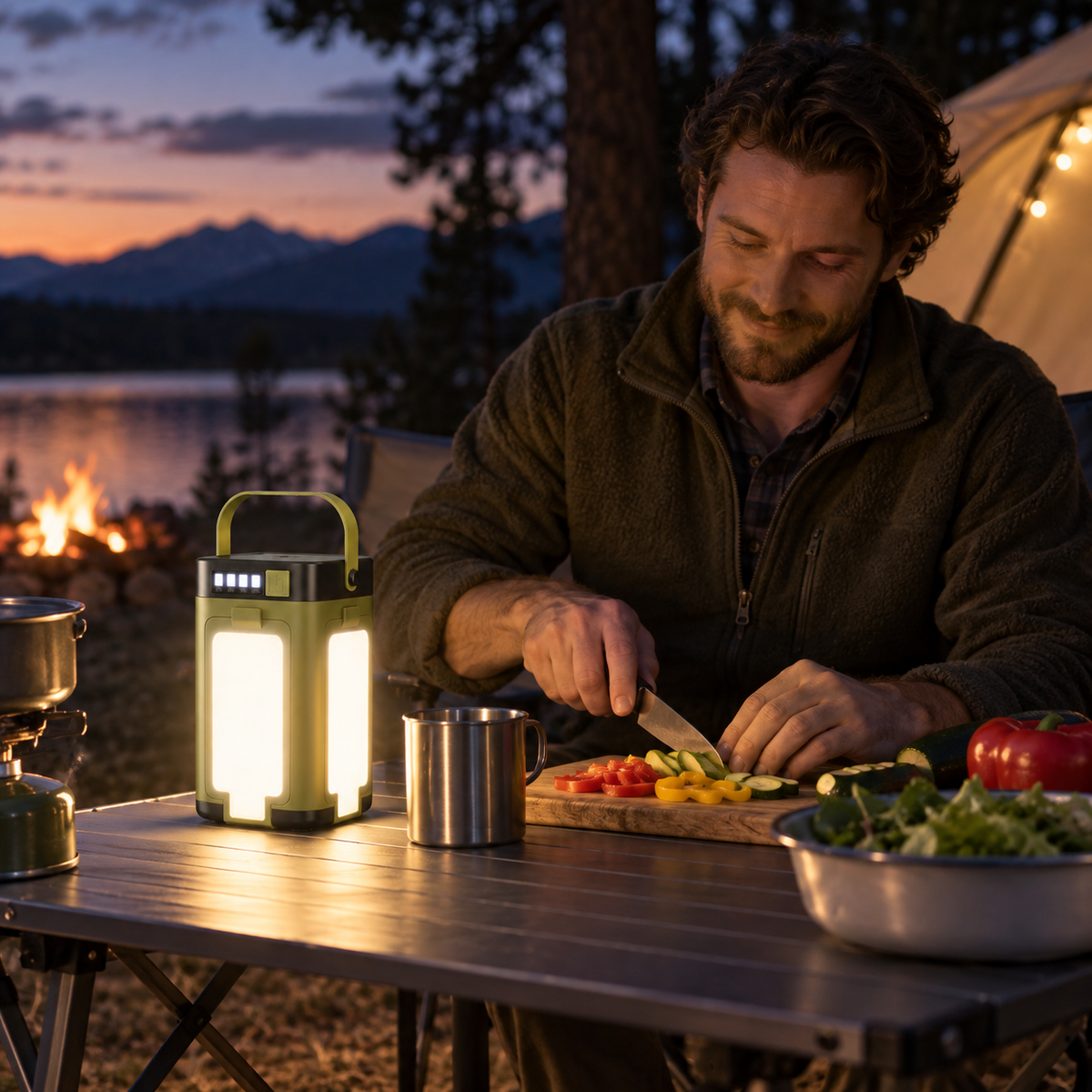Portable Solar LED Camping Lantern with USB Charging & Hanging Handle