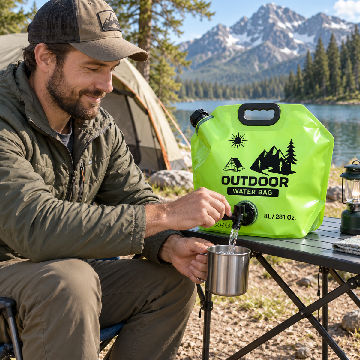 Portable 8L Folding Water Bag with Handle & Spout for Camping and Travel