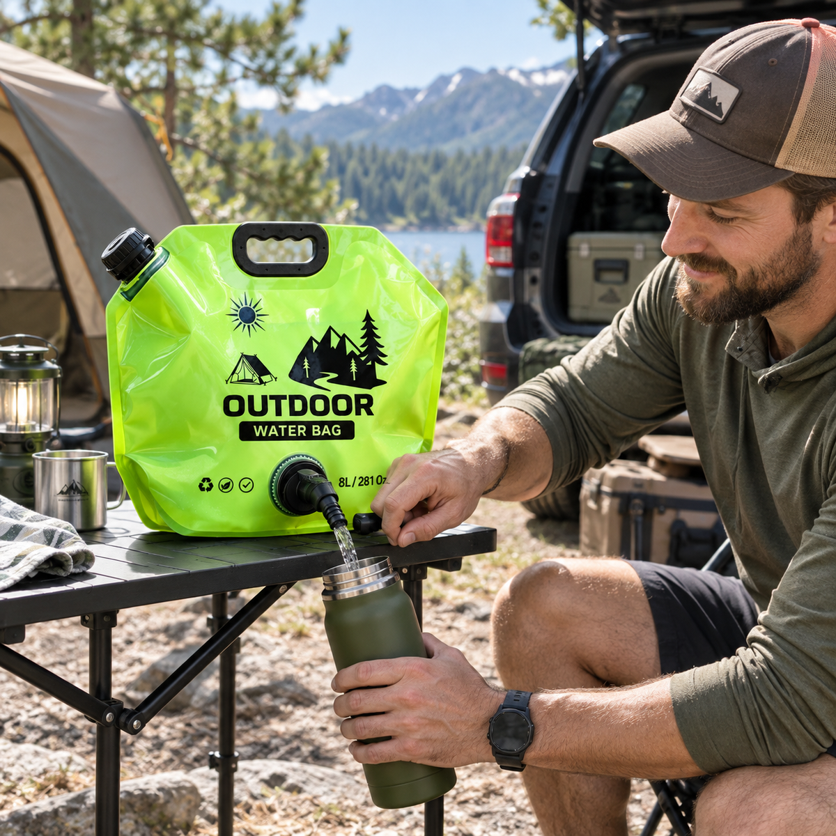 Portable 8L Folding Water Bag with Handle & Spout for Camping and Travel