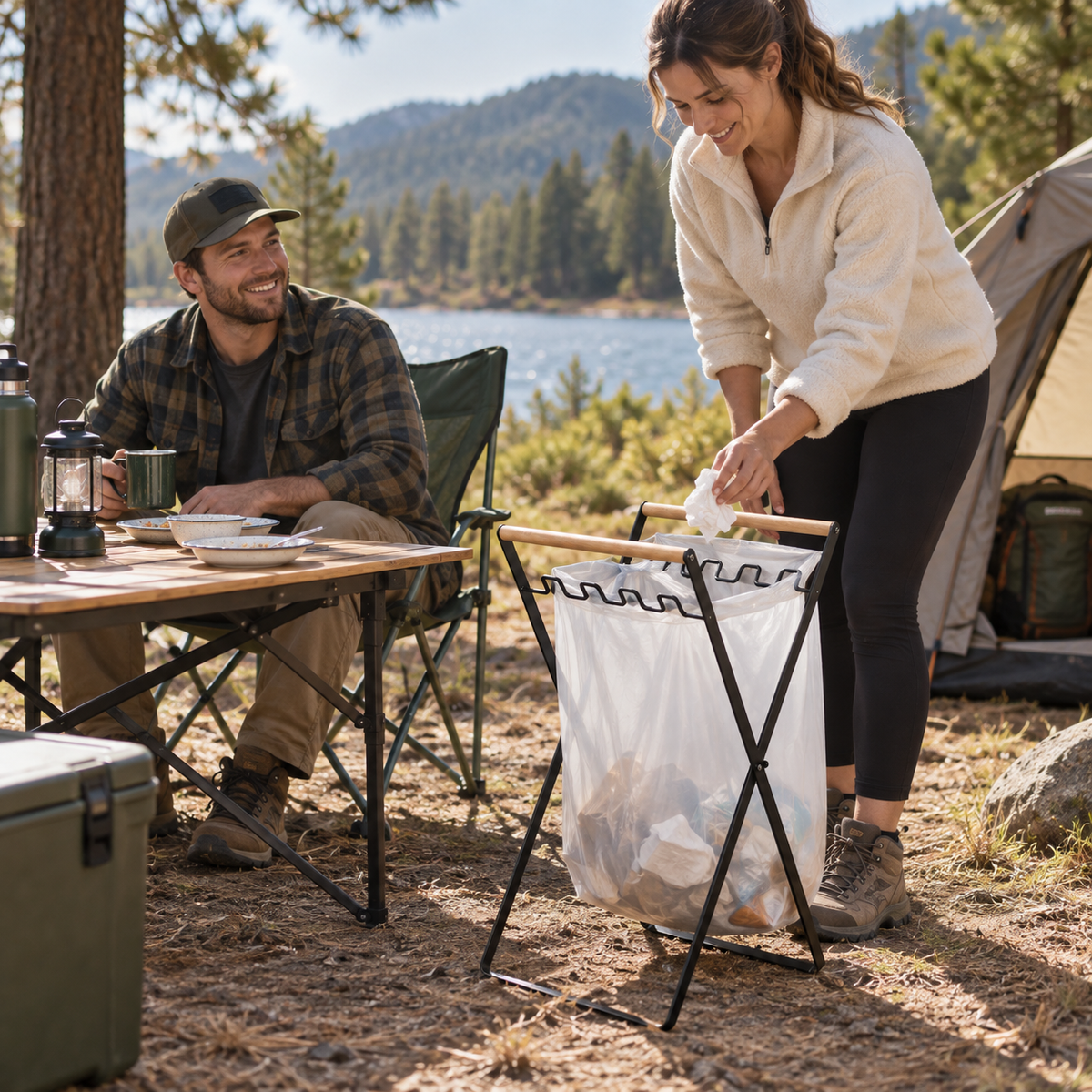 Foldable Outdoor Trash Bag Stand for Camping, BBQ & Picnics